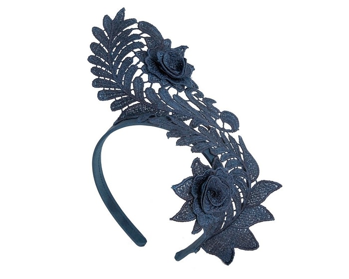 Stylish Navy Crown Lace Fascinator by Max Alexander - Image 2