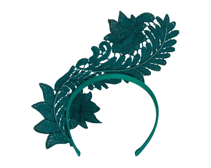Stylish Teal Green Crown Lace Fascinator by Max Alexander - Image 4