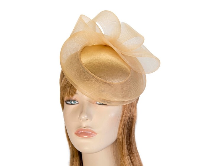 Gold custom made cocktail hat by Cupids Millinery