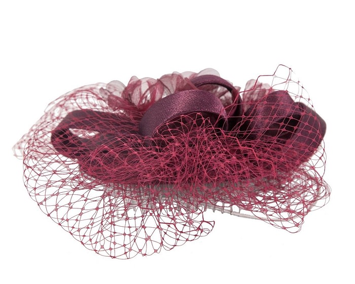 Custom made burgundy cocktail hat by Cupids Millinery - Image 5