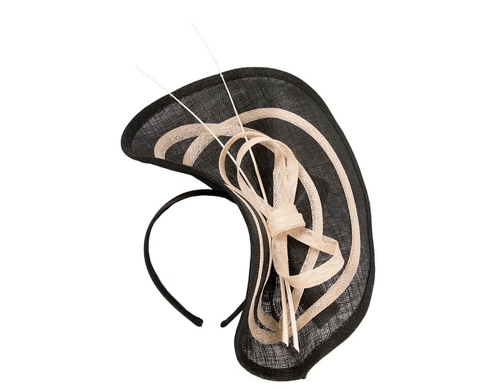 Elegant Black & Cream Sinamay Fascinator by Max Alexander - Image 2