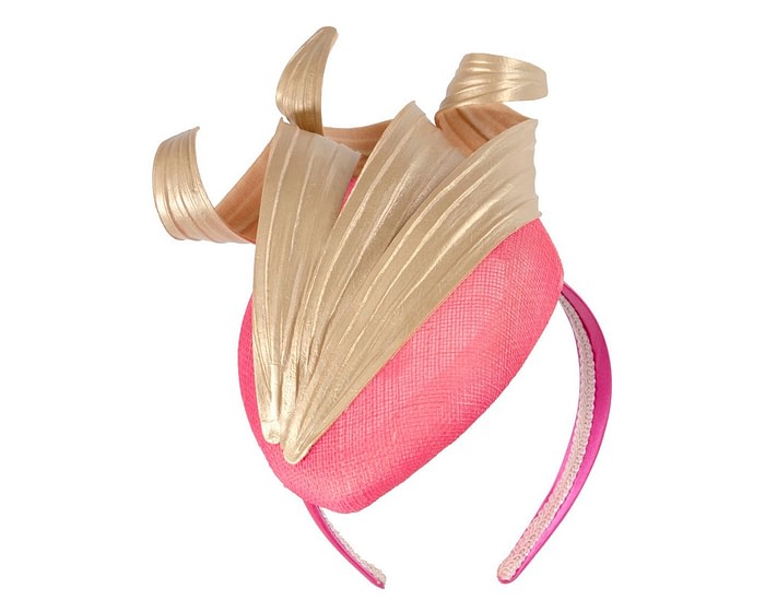 Bespoke hot pink & gold racing fascinator by Fillies Collection - Image 2