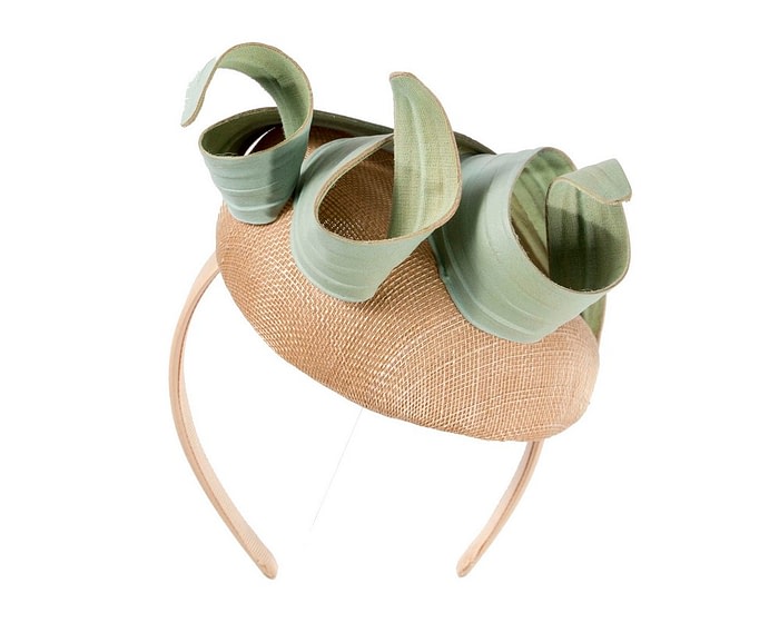 Bespoke nude & green racing fascinator by Fillies Collection - Image 6