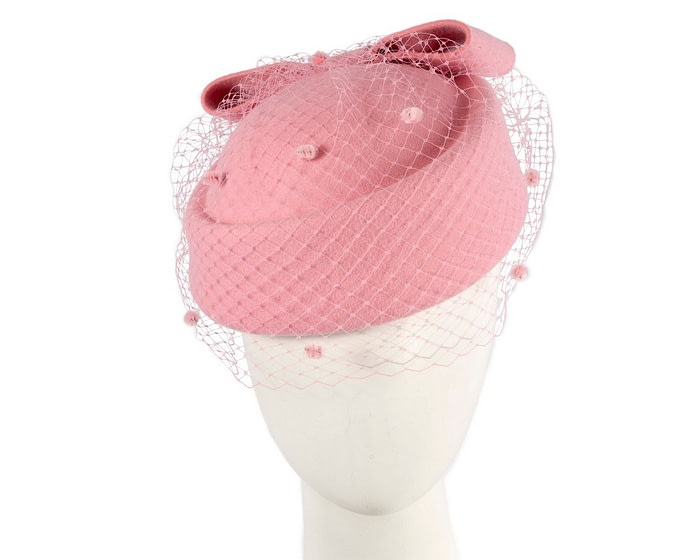 Large pink felt beret hat with veil