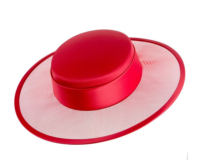Red boater hat by Cupids Millinery Melbourne - Image 2