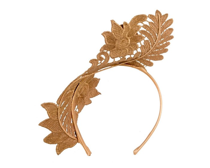 Stylish Gold Crown Lace Fascinator by Max Alexander - Image 4