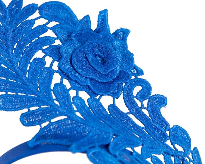 Stylish Royal Blue Crown Lace Fascinator by Max Alexander - Image 3