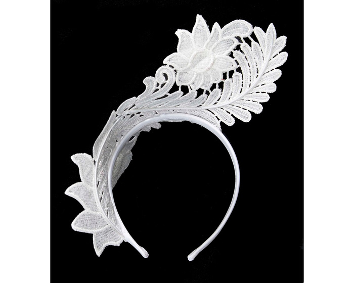 Stylish White Crown Lace Fascinator by Max Alexander - Image 4