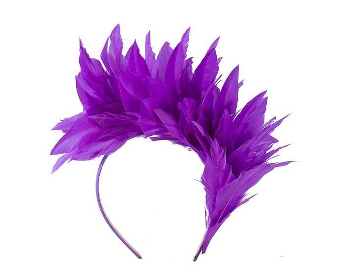 Purple feather bunch fascinator by Max Alexander - Image 4