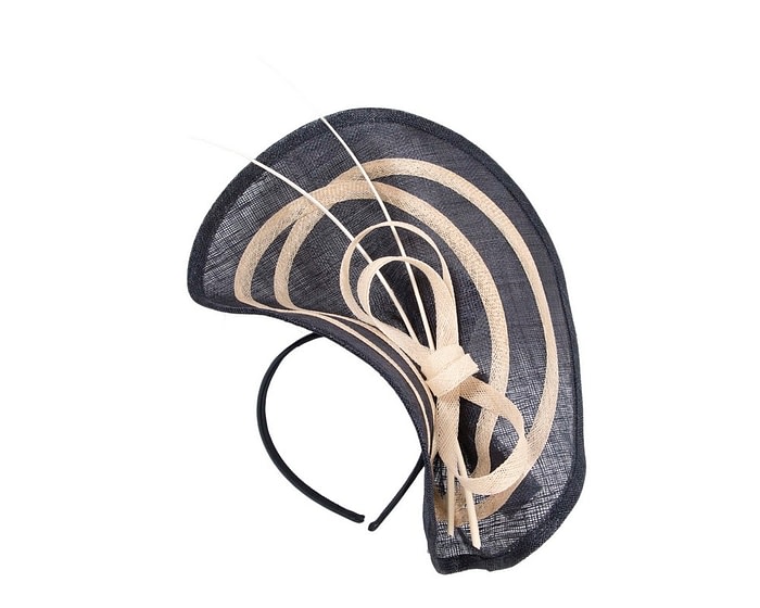 Elegant Navy & Cream Sinamay Fascinator by Max Alexander - Image 2