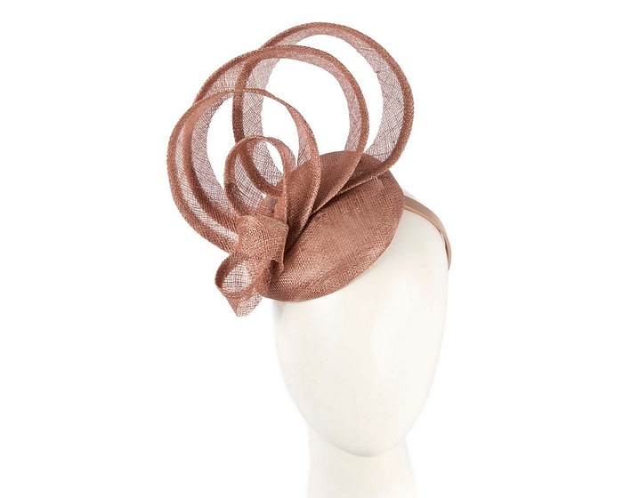 Tall tan sinamay fascinator by Max Alexander