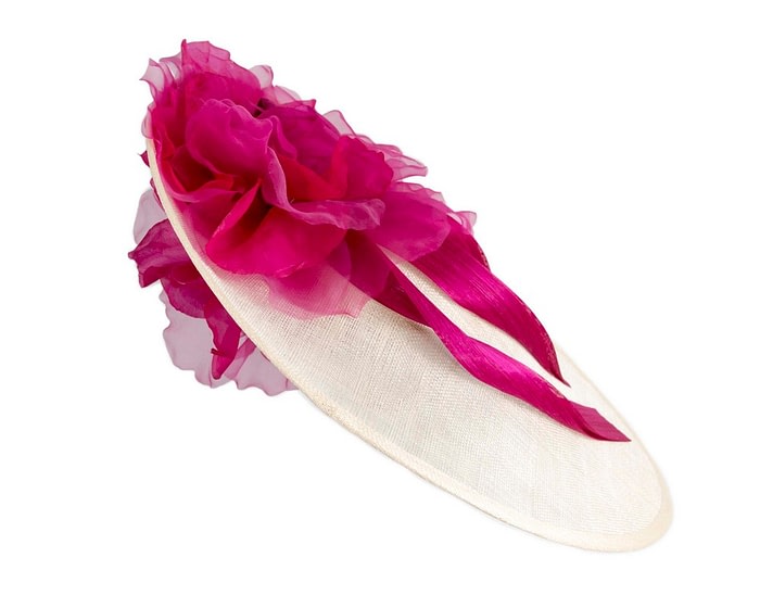Large cream & fuchsia plate racing fascinator by Fillies Collection - Image 4