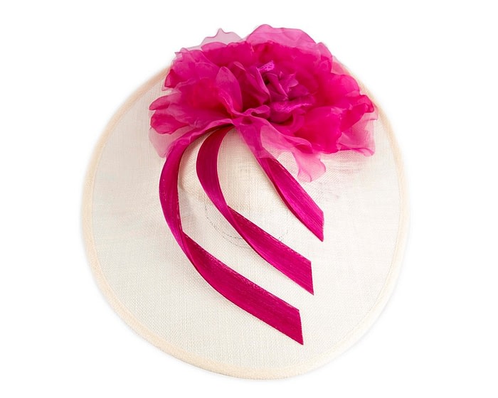 Large cream & fuchsia plate racing fascinator by Fillies Collection - Image 3