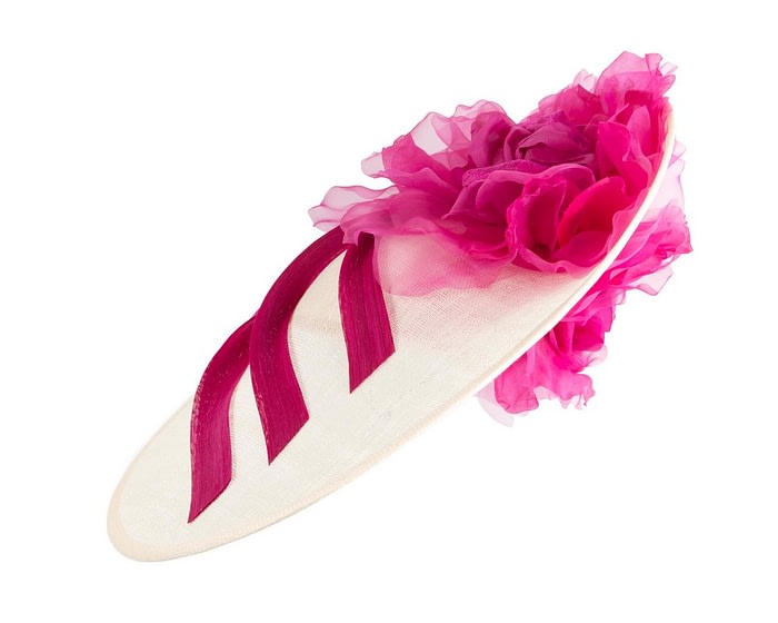 Large cream & fuchsia plate racing fascinator by Fillies Collection - Image 2