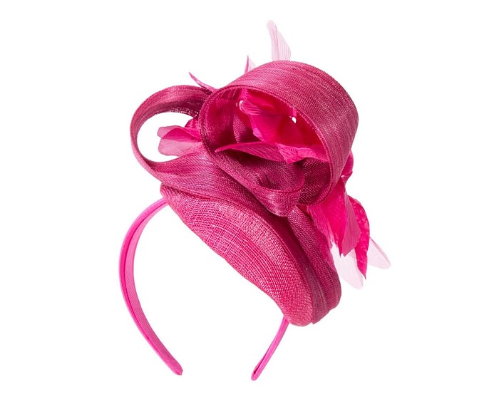 Tall fuchsia pillbox fascinator with flower by Fillies Collection - Image 6