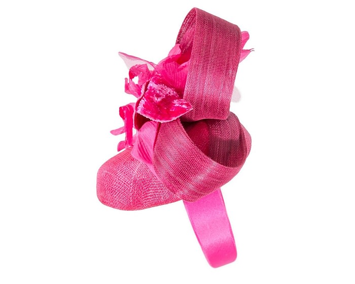 Tall fuchsia pillbox fascinator with flower by Fillies Collection - Image 4