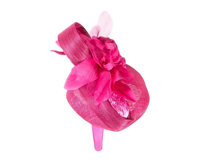 Tall fuchsia pillbox fascinator with flower by Fillies Collection - Image 3