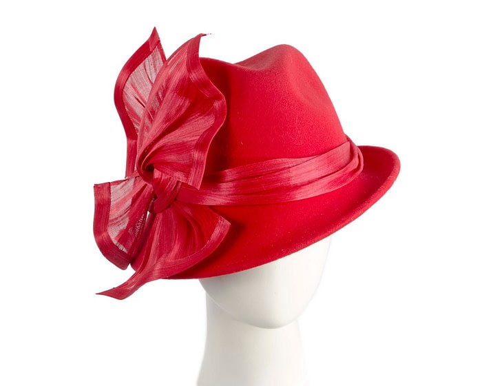 Bespoke red felt fedora by Fillies Collection