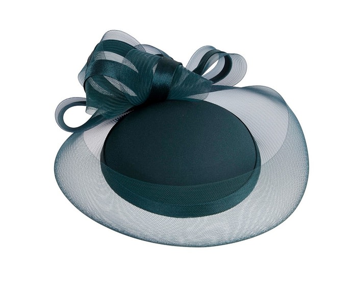 Dark teal custom made cocktail hat by Cupids Millinery - Image 2
