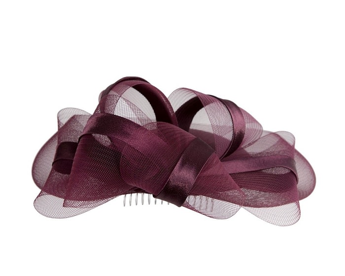 Port-colored custom made cocktail hat by Cupids Millinery - Image 7