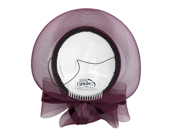 Port-colored custom made cocktail hat by Cupids Millinery - Image 6