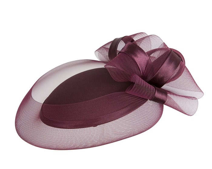 Port-colored custom made cocktail hat by Cupids Millinery - Image 4