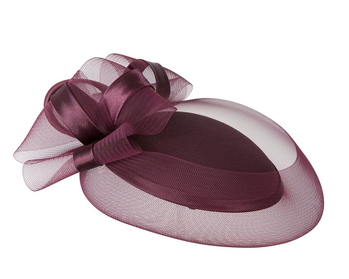 Port-colored custom made cocktail hat by Cupids Millinery - Image 3