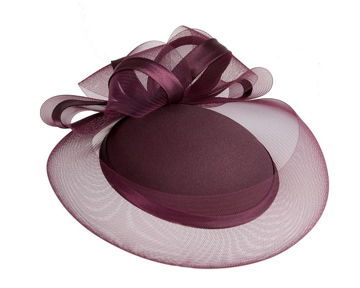 Port-colored custom made cocktail hat by Cupids Millinery - Image 2