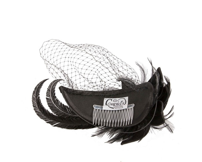 Custom made black feather fascinator with face veil - Image 4