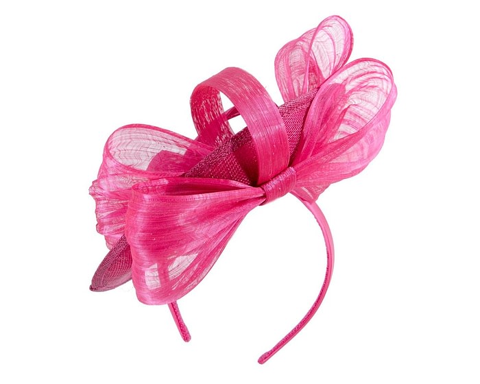 Bespoke fuchsia sinamay fascinator with bow by Fillies Collection - Image 6