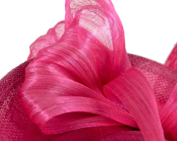 Bespoke fuchsia sinamay fascinator with bow by Fillies Collection - Image 5