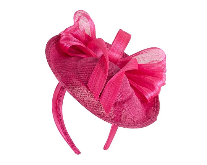 Bespoke fuchsia sinamay fascinator with bow by Fillies Collection - Image 2