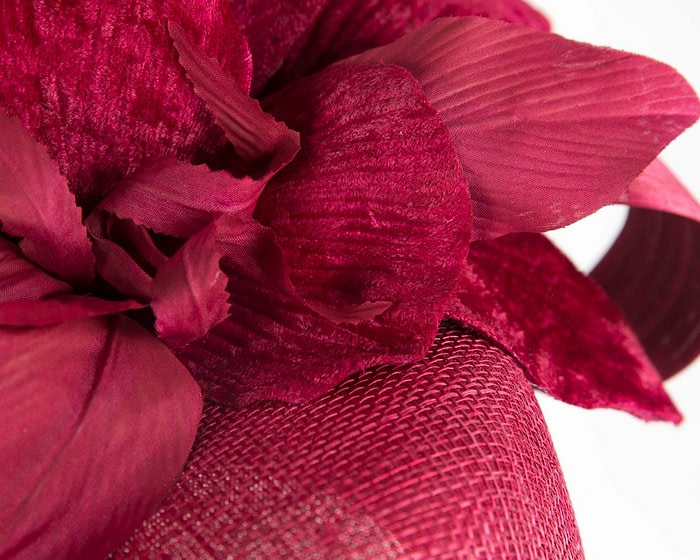 Tall burgundy pillbox fascinator with flower by Fillies Collection - Image 5
