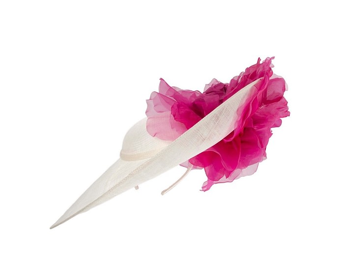 Large Fillies Collection Cream & Fuchsia Fascinator Hat - Image 5