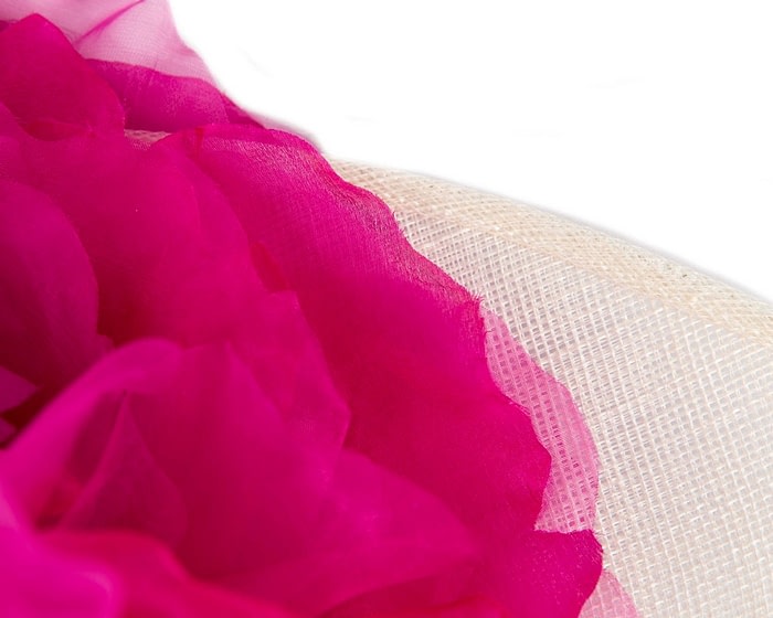 Large Fillies Collection Cream & Fuchsia Fascinator Hat - Image 4