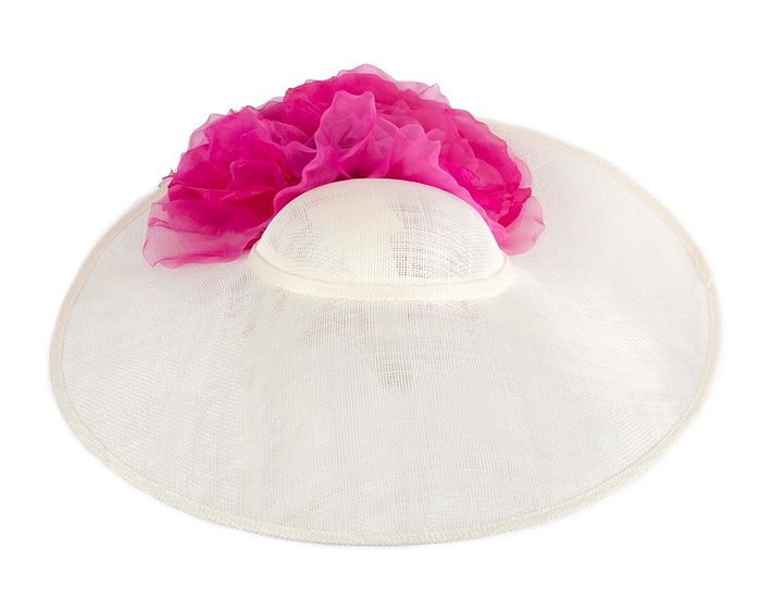 Large Fillies Collection Cream & Fuchsia Fascinator Hat - Image 3
