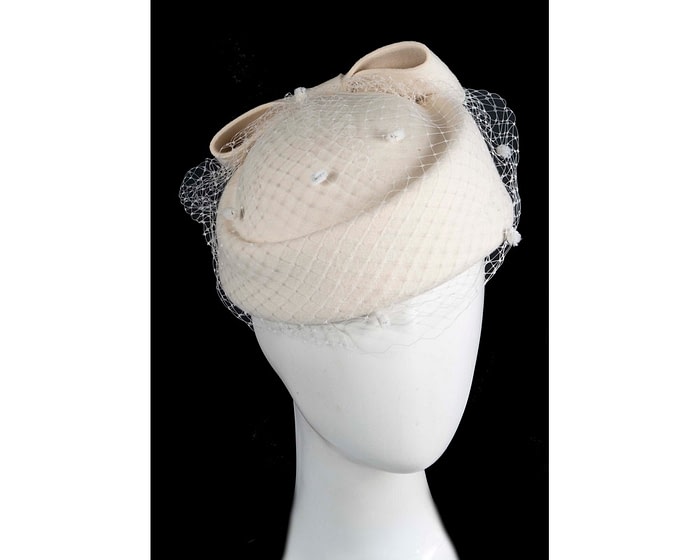Large cream felt beret hat with veil