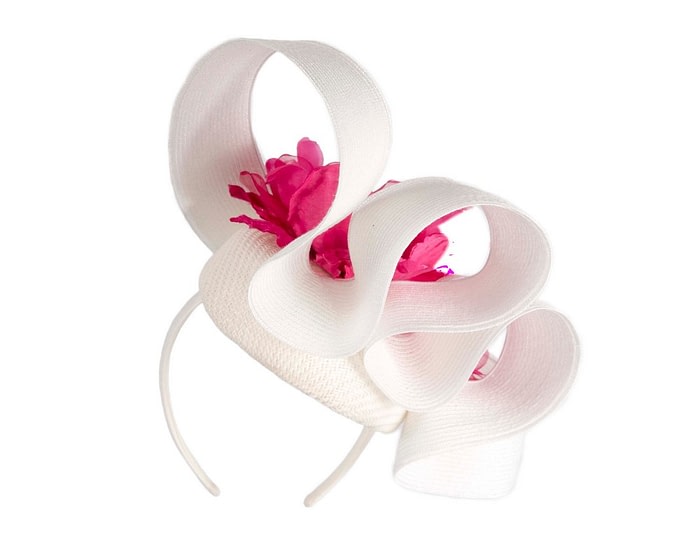 Large white & fuchsia fascinator by Fillies Collection - Image 6