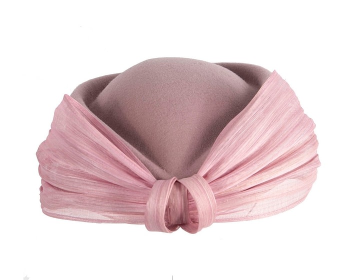 Dusty pink felt ladies fashion beret hat with bow by Fillies Collection - Image 7