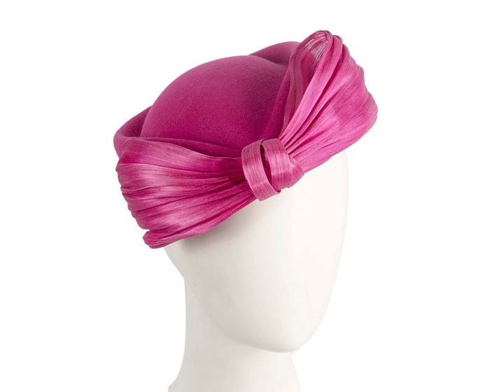 Fuchsia felt ladies fashion beret hat with bow by Fillies Collection - Image 2