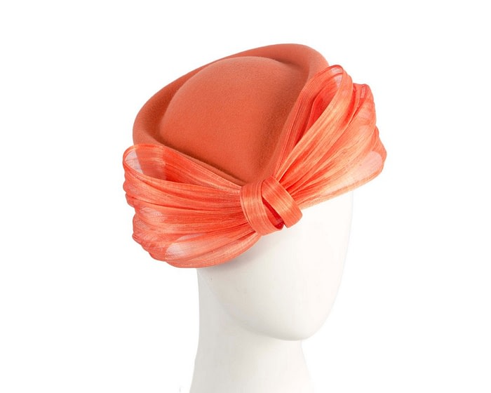 Orange felt ladies fashion beret hat with bow by Fillies Collection - Image 2