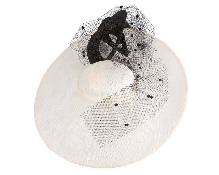 Large Fillies Collection Cream & Black Fascinator Hat - Image 3