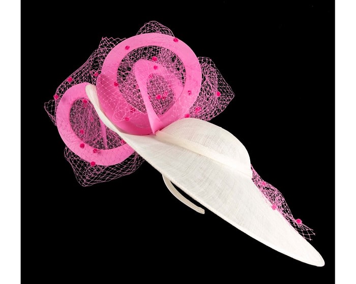 Large Fillies Collection Cream & Pink Fascinator Hat - Image 2