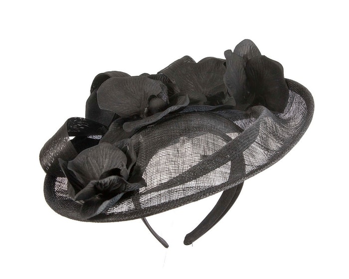 Large black fascinator with orchids by Fillies Collection - Image 2