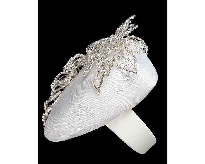 White pillbox fascinator with jewellery by Fillies Collection - Image 4
