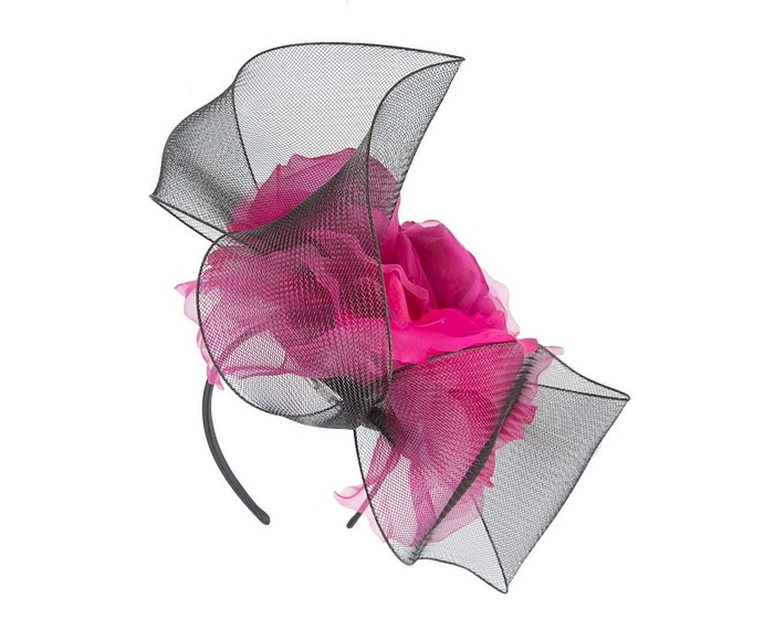 Large black & fuchsia fascinator with flower by Fillies Collection - Image 6