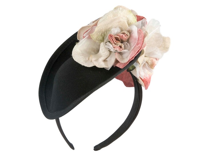 Black winter fascinator with pink roses by Fillies Collection - Image 2