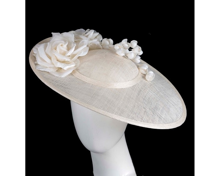 Cream wide brim sinamay fascinator hat with flowers
