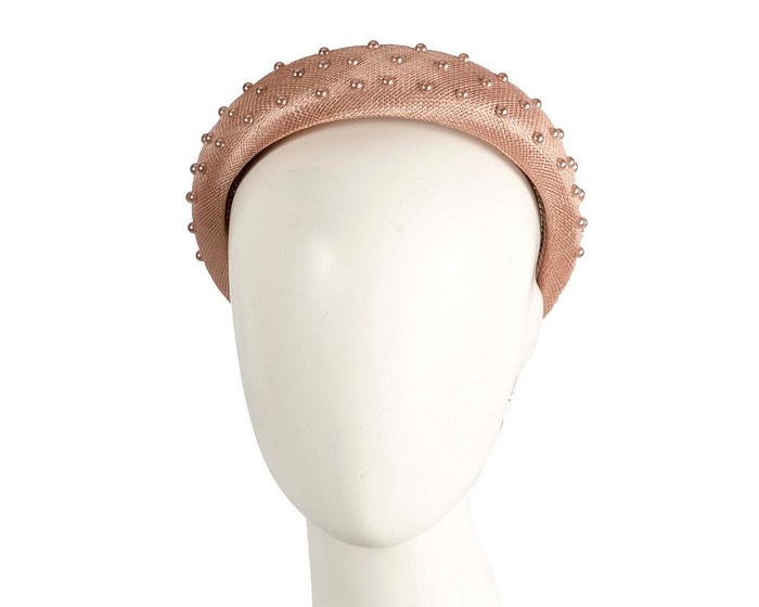 Taupe sinamay headband with pearls by Max Alexander