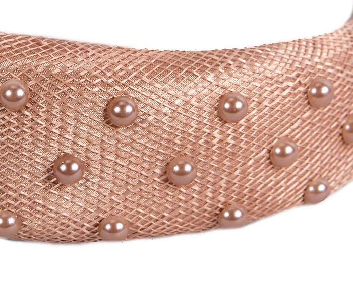 Taupe sinamay headband with pearls by Max Alexander - Image 4